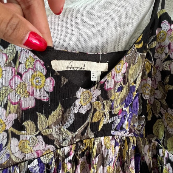 Anthropologie Purple Floral Maxi Patch Layer Strappy V-Neck Black Maxi Dress | 2 - Picture 3 of 12